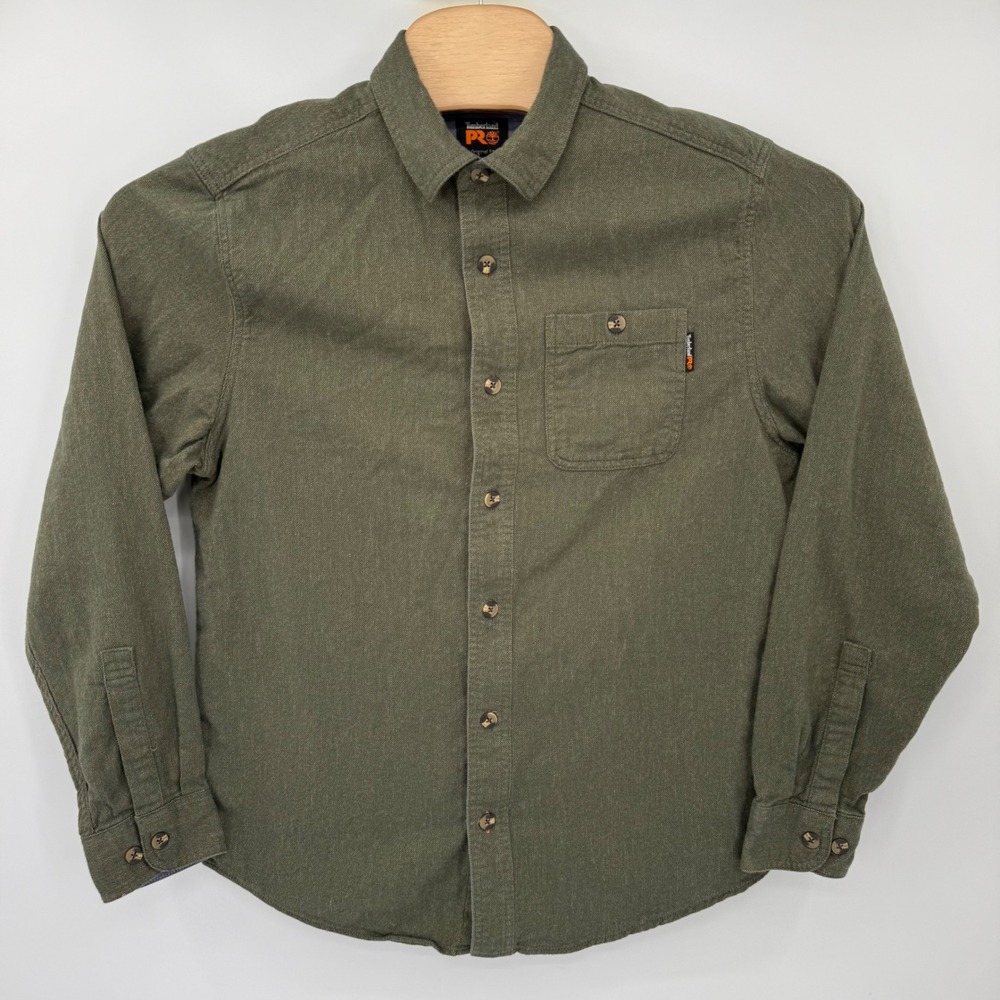 Timberland PRO Shirt Mens Medium Olive Green Original Fit Button Down Workwear - Picture 2 of 8